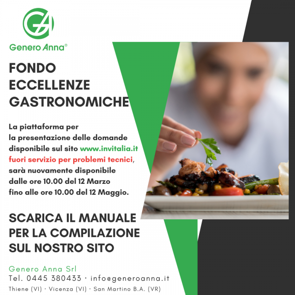 AGGIORNAMENTO PORTALE FONDO ECCELLENZE GASTRONOMICHE E MANUALE DI COMPILAZIONE